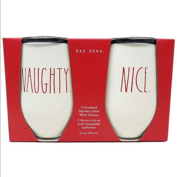 Rae Dunn Naughty and Nice Insulated Wine Glasses, Cream - Picture 3 of 5